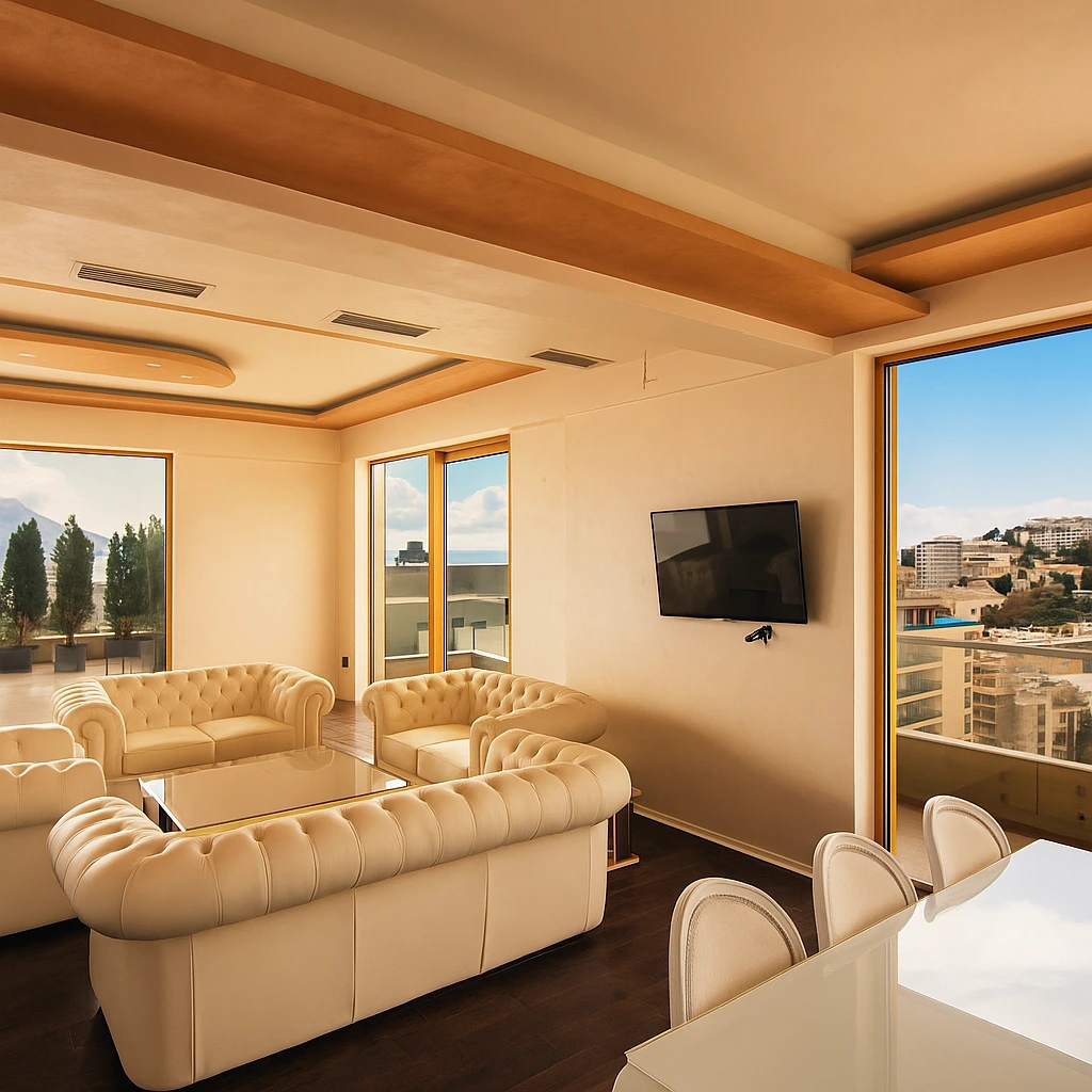 logement au Portugal avec salon lumineux et vue urbaine