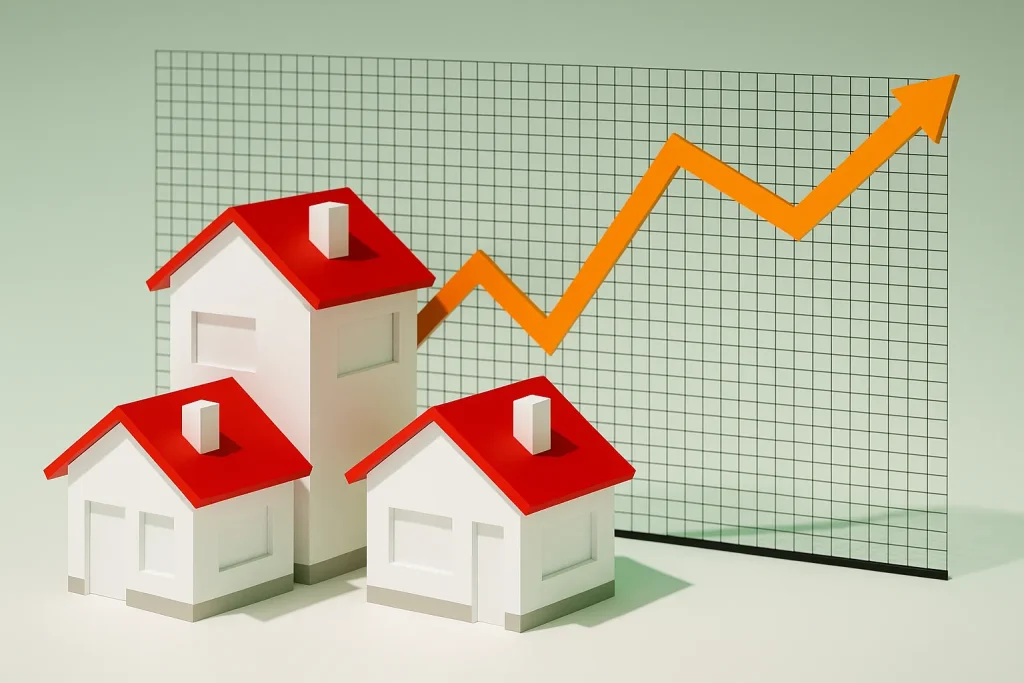Graphique de croissance du marché immobilier au Japon, illustrant l’évolution des prix et la hausse de la demande.