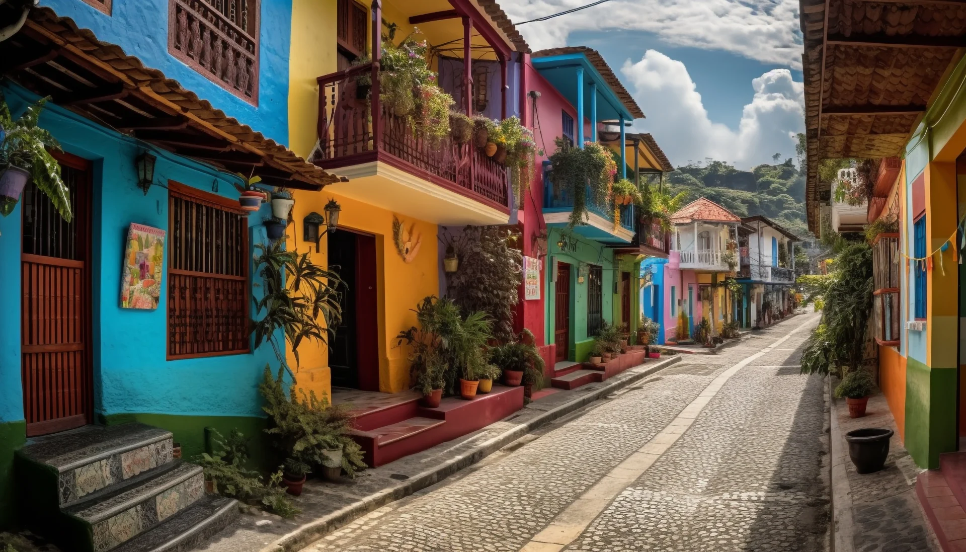 Rue colorée en Colombie mettant en valeur les logements locaux dynamiques et les options de location liées au coût de la vie en Colombie.