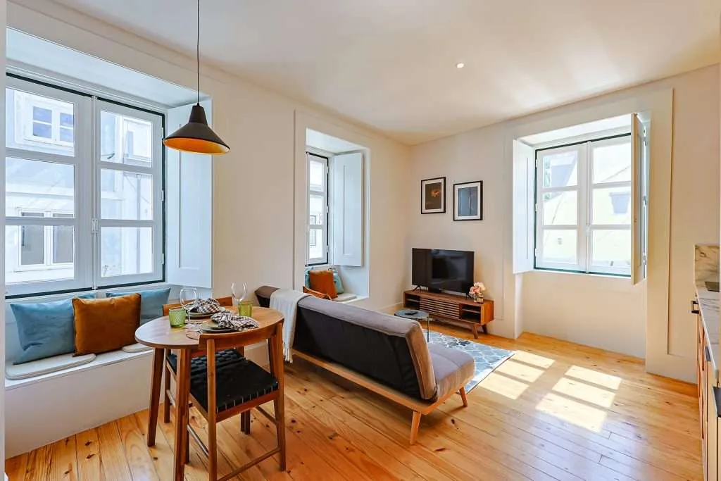 Appealing interior of living room apartment in Cabral, Lisbon. Showing what is available in the market in Lisbon.