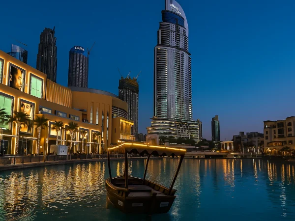 View of downtown Dubai at sunset, illustrating the cost of living in Dubai between luxury and modernity.