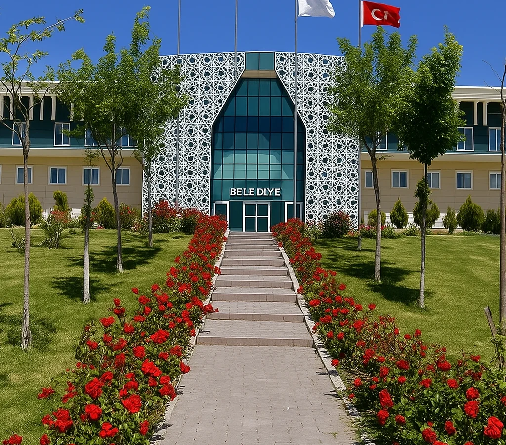 Modern facade of a university campus in Turkey.